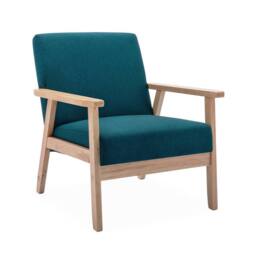 sweeek Scandi-style wood frame upholstered armchair in Dark Blue - thumbnail 2