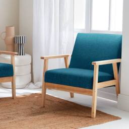 sweeek Scandi-style wood frame upholstered armchair in Dark Blue - thumbnail 1