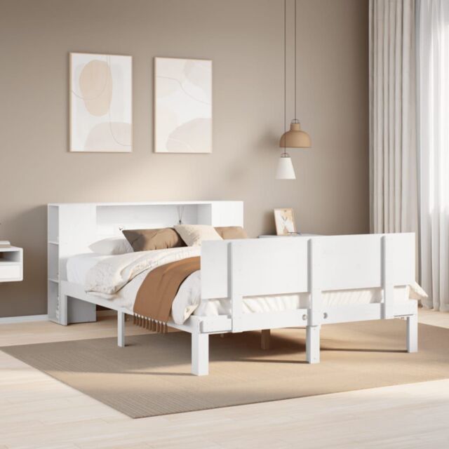 Berkfield Home Bookcase Bed without Mattress White 140x190cm Solid Wood Pine - Size: 140x190 cm - image 1