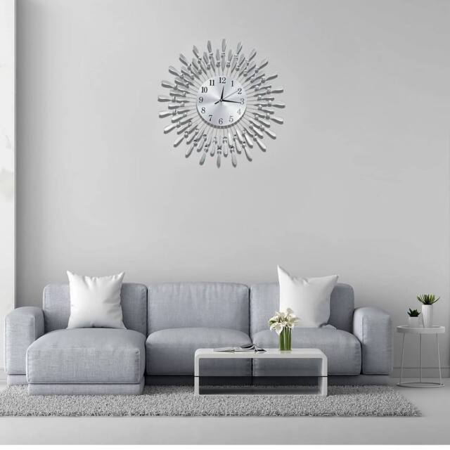 EONLION 38cm Diamante Beaded Wall Clock in Silver - Size: 100 cm - image 1