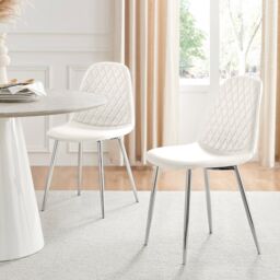 FurnitureboxUK 2x Corona Silver Leg Faux Leather Dining Chair in White - thumbnail 1