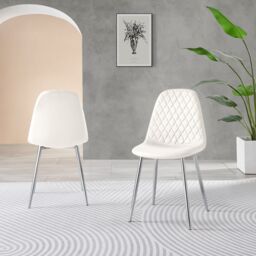 FurnitureboxUK 2x Corona Silver Leg Faux Leather Dining Chair in White - thumbnail 2