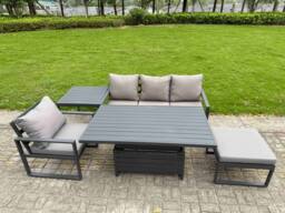 Fimous Aluminum 5 Piece Lounge Seating Set with Lifting Table & Big Footstool in Dark Grey - thumbnail 2
