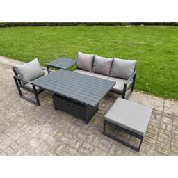 Fimous Aluminum 5 Piece Lounge Seating Set with Lifting Table & Big Footstool in Dark Grey - thumbnail 1