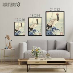 "Artery8 Hiroshige Crane & Surf Wave Framed Canvas Japanese Wall Art Print in Blue - Size: W12"" x H16""" - thumbnail 4