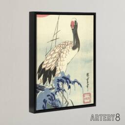 "Artery8 Hiroshige Crane & Surf Wave Framed Canvas Japanese Wall Art Print in Blue - Size: W12"" x H16""" - thumbnail 2