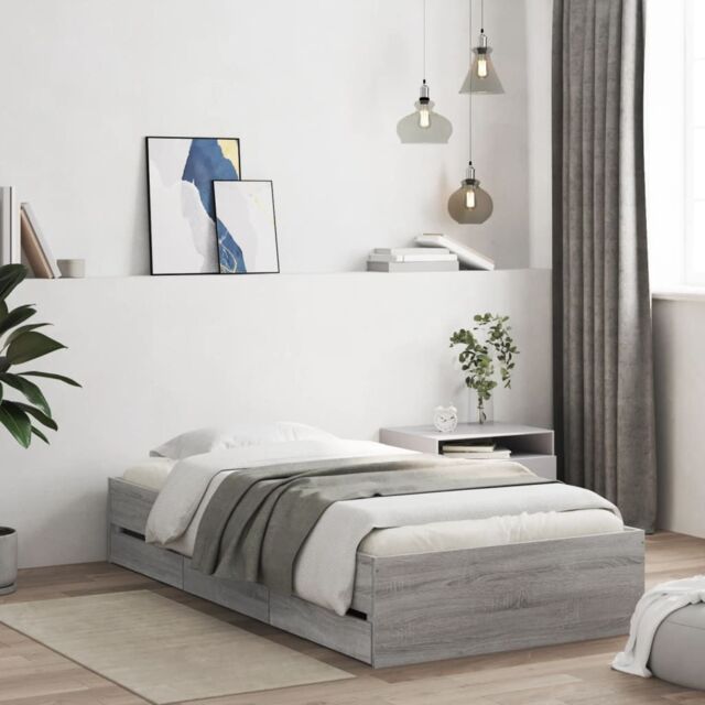 Berkfield Home Bed Frame with Drawers without Mattress Grey Sonoma 75x190 cm Small Single - image 1