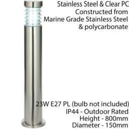 Loops 2 PACK Outdoor IP44 Bollard Light Marine Grade Steel Lamp Post Garden Driveway in Metallics - thumbnail 2