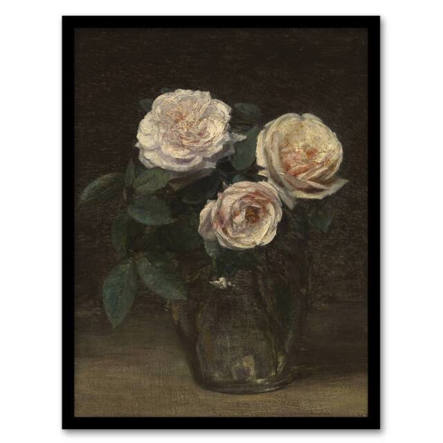 Artery8 Still Life with Roses in Vase Latour Framed Wall Art Print in Brown - Size: A4 - image 1