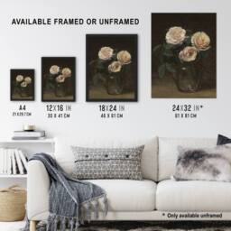 Artery8 Still Life with Roses in Vase Latour Framed Wall Art Print in Brown - Size: A4 - thumbnail 3