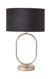 ValueLights Antonia Black Velvet Drum Lamp Shade Brushed Chrome Oval Table Lamp in Silver - thumbnail 6