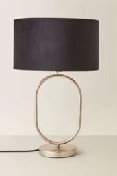 ValueLights Antonia Black Velvet Drum Lamp Shade Brushed Chrome Oval Table Lamp in Silver - thumbnail 3