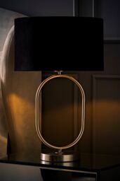 ValueLights Antonia Black Velvet Drum Lamp Shade Brushed Chrome Oval Table Lamp in Silver - thumbnail 2