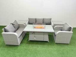 Fimous Patio PE Wicker 6 Seater Outdoor Rattan Furniture Sofa Sets w/ Firepit Dining Table Reclining Chair Loveseat Sofa 3 Seater Sofa 2 Side Table - thumbnail 2
