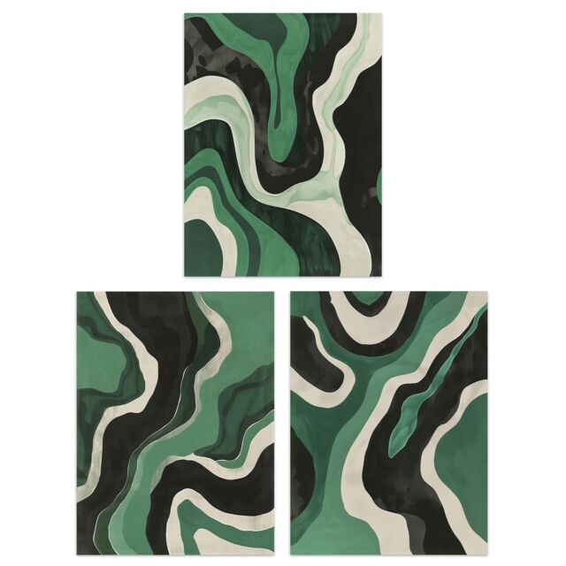 Artery8 Set of 3 Abstract Green Black Amazon River Aerial A4 Size Art Prints - image 1