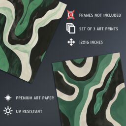 Artery8 Set of 3 Abstract Green Black Amazon River Aerial A4 Size Art Prints - thumbnail 4