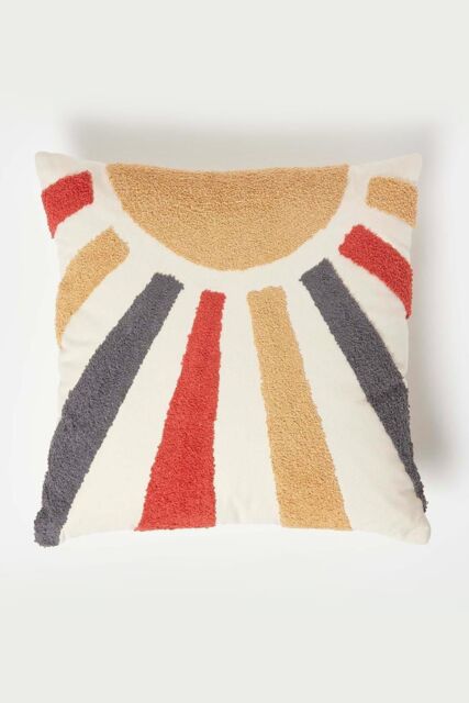 Homescapes Orange & Yellow Sunshine Tufted Cotton Cushion - Size: 45 cm x 45 cm - image 1