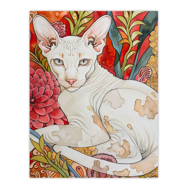 "Artery8 Oriental Shorthair Cat in Abstract Flower Garden Wall Art Print - Size: W24"" x H32""" - image 1