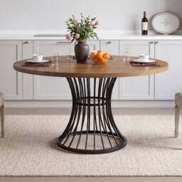 Levede Round Dining Table for 4-6 People 30mm MDF Metal Base, Kitchen, Brown