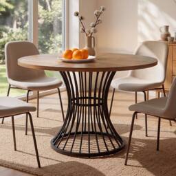 Levede Round Dining Table for 4-6 People 30mm MDF Metal Base, Kitchen, Brown - thumbnail 3