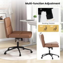 Gymax Upholstered Cross Leg Office Chair Oversized Vanity Chair With Wheels in Brown - thumbnail 4