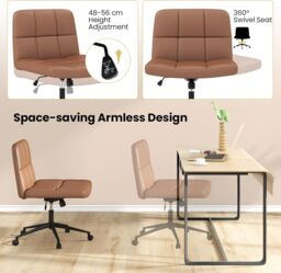 Gymax Upholstered Cross Leg Office Chair Oversized Vanity Chair With Wheels in Brown - thumbnail 5
