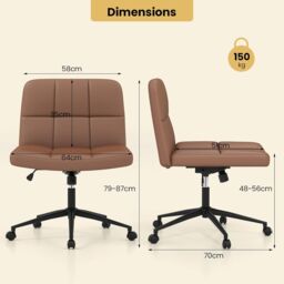 Gymax Upholstered Cross Leg Office Chair Oversized Vanity Chair With Wheels in Brown - thumbnail 3