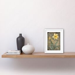 "Artery8 Wall Art Print Daffodil Flower Pastel Watercolour Art Nouveau Artwork Framed 9X7 Inch in White - Size: W7"" x H9""" - thumbnail 2