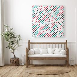 "Warren Reed - Designer Overlapping Coloured Diagonal Lines Canvas in Green - Size: W30"" x H30""" - thumbnail 3