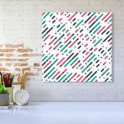 "Warren Reed - Designer Overlapping Coloured Diagonal Lines Canvas in Green - Size: W30"" x H30""" - thumbnail 2