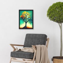 Artery8 Klimt Inspired Luminous Abstract Autumn Fall Tree Artwork Framed Wall Art Print A4 in Black - thumbnail 2