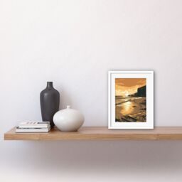 "Artery8 Wall Art Print Couple walking on the Beach at Sunset Artwork Framed 9X7 Inch in White - Size: W7"" x H9""" - thumbnail 2