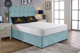 UK Bed Furniture Senator Divan Bed Base with 26 Inch Headboard - No Storage in Light Blue - Size: Single - thumbnail 1