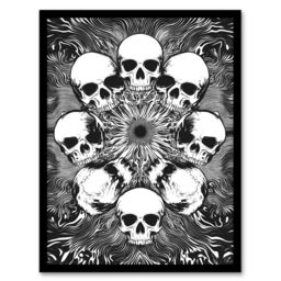 Artery8 Human Skull Ring Voodoo Circle Trippy Black White Framed Art Print - Size: A4 - thumbnail 1