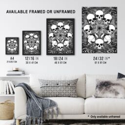Artery8 Human Skull Ring Voodoo Circle Trippy Black White Framed Art Print - Size: A4 - thumbnail 3
