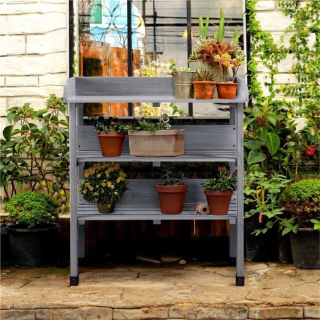 EONLION Grey 3-layer Table Bench with 2 Storage Shelves - Size: 100 cm - image 1