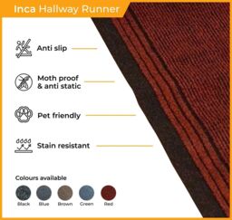 runrug Hallway Carpet Runner Rug - Hardwearing & Durable, 7mm - 'Inca' in Brown - Size: 66 cm x 210 cm - thumbnail 3