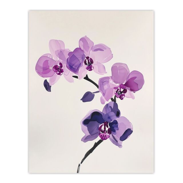 "Artery8 Purple Orchid Flower Abstract Floral Watercolour Wall Art Print - Size: W12"" x H16""" - image 1