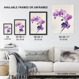 "Artery8 Purple Orchid Flower Abstract Floral Watercolour Wall Art Print - Size: W12"" x H16""" - thumbnail 3