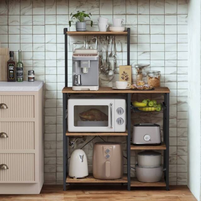 Pirlo Plush Industrial 4 Tier Kitchen Bakers Rack With Storage Shelves in Brown - image 1
