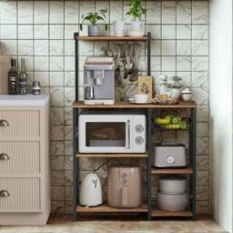 Pirlo Plush Industrial 4 Tier Kitchen Bakers Rack With Storage Shelves in Brown - thumbnail 2