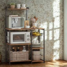 Pirlo Plush Industrial 4 Tier Kitchen Bakers Rack With Storage Shelves in Brown - thumbnail 6