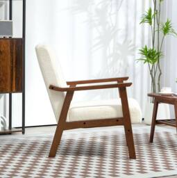 STILVORA Accent Chair with Wooden Frame in White Boucle - thumbnail 7
