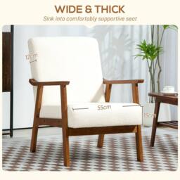 STILVORA Accent Chair with Wooden Frame in White Boucle - thumbnail 4