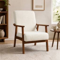 STILVORA Accent Chair with Wooden Frame in White Boucle - thumbnail 1