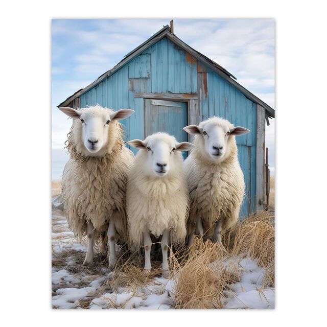 "Artery8 Wall Art Print Winter Sheep & Faming Hut Whimsical Photograph Poster Picture - Size: W18"" x H24""" - image 1