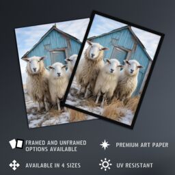 "Artery8 Wall Art Print Winter Sheep & Faming Hut Whimsical Photograph Poster Picture - Size: W18"" x H24""" - thumbnail 2