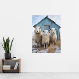 "Artery8 Wall Art Print Winter Sheep & Faming Hut Whimsical Photograph Poster Picture - Size: W18"" x H24""" - thumbnail 4