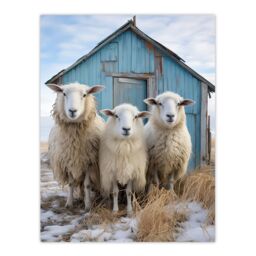 "Artery8 Wall Art Print Winter Sheep & Faming Hut Whimsical Photograph Poster Picture - Size: W18"" x H24""" - thumbnail 1