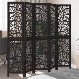 Berkfield Home Room Divider 5 Panels Black Solid Wood Paulownia - thumbnail 1